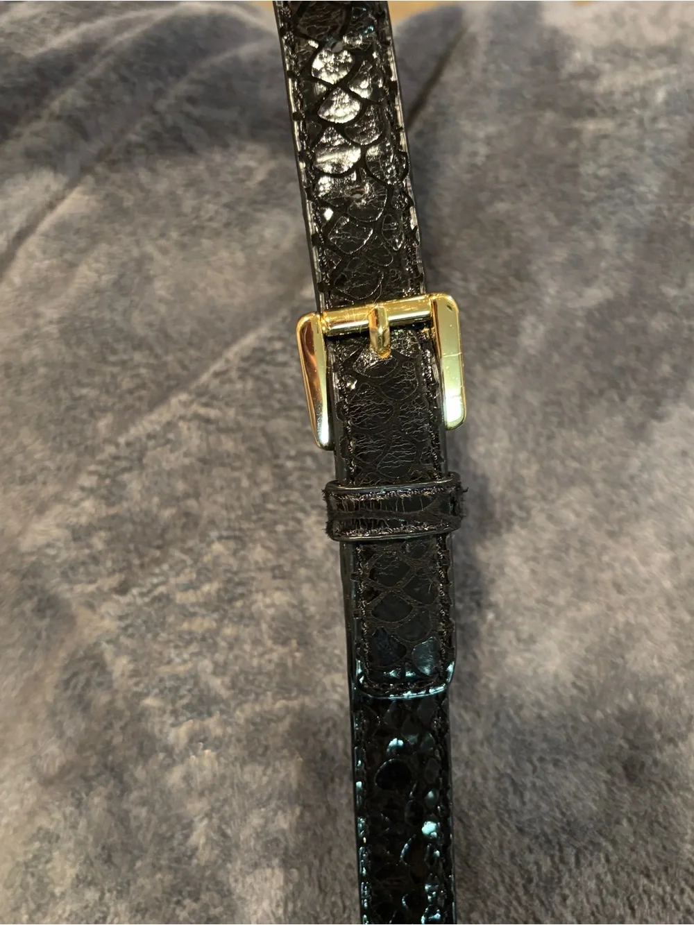 Michael Kors python-embossed black patent crossbody bag with gold hardware